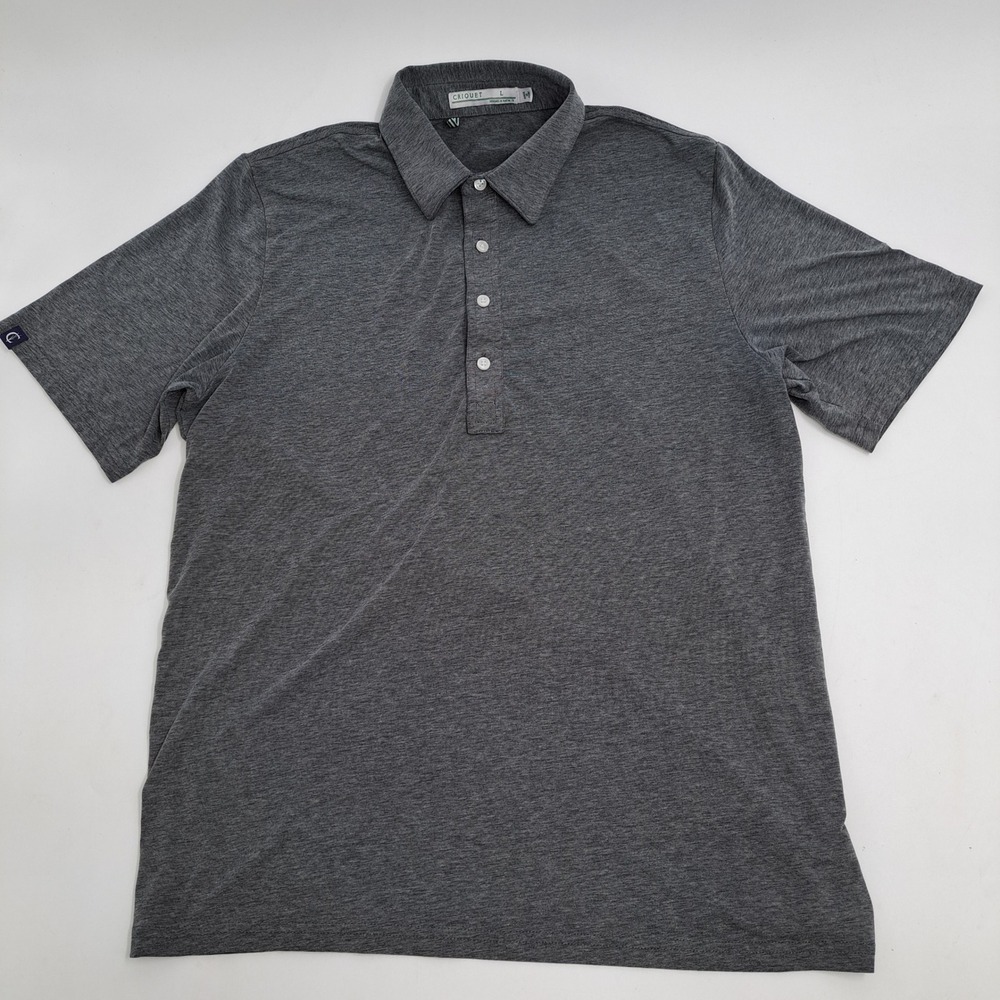 Criquet Polo Shirt Men Large Performance Blend Heather Grey Solid 4-Button Short